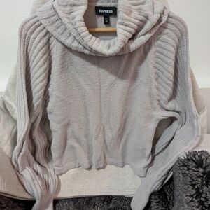 Express Women's Light Gray Cowl Neck Sweater